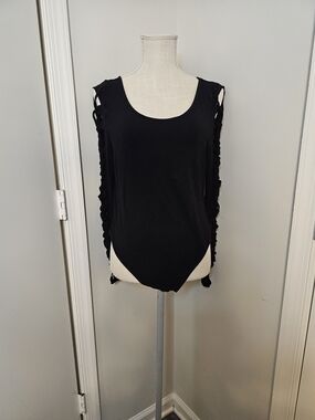 Black Bodysuit With Cut Out Sleeves
